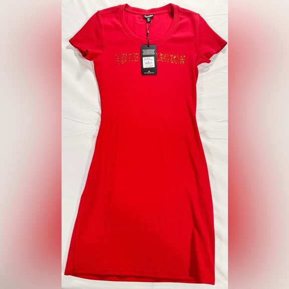 True Religion Red Ribbed Tee Dress. Very stretchy Sz M - Picture 1 of 5